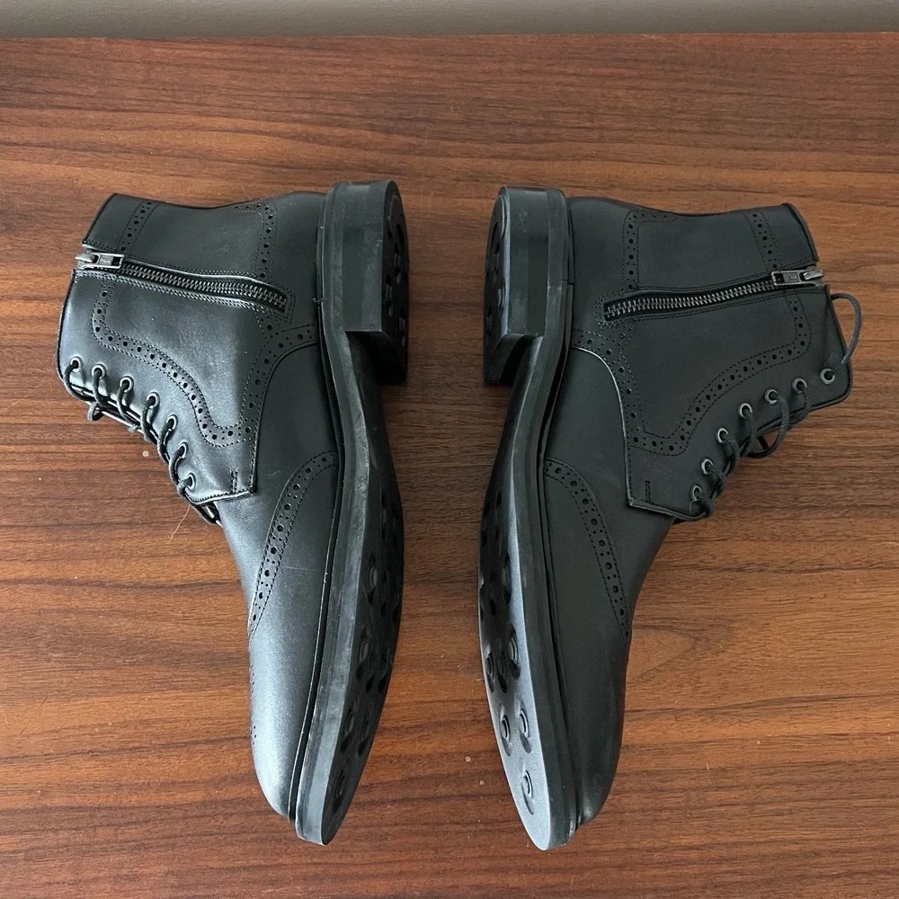 Flag Ltd Wingtip Ankle Boots Black Leather Lace Up Mens 11.5 M‎